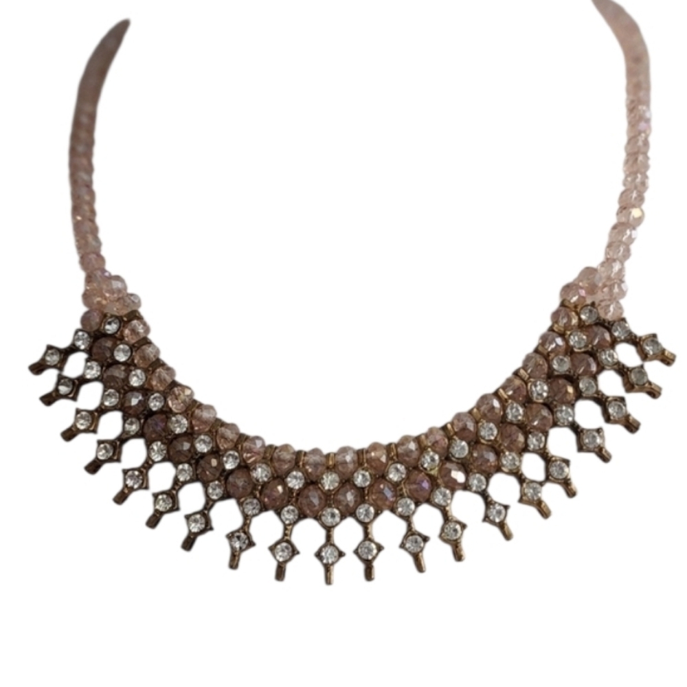 Gold and Silver Fan Design Necklace with Intricate Lattice